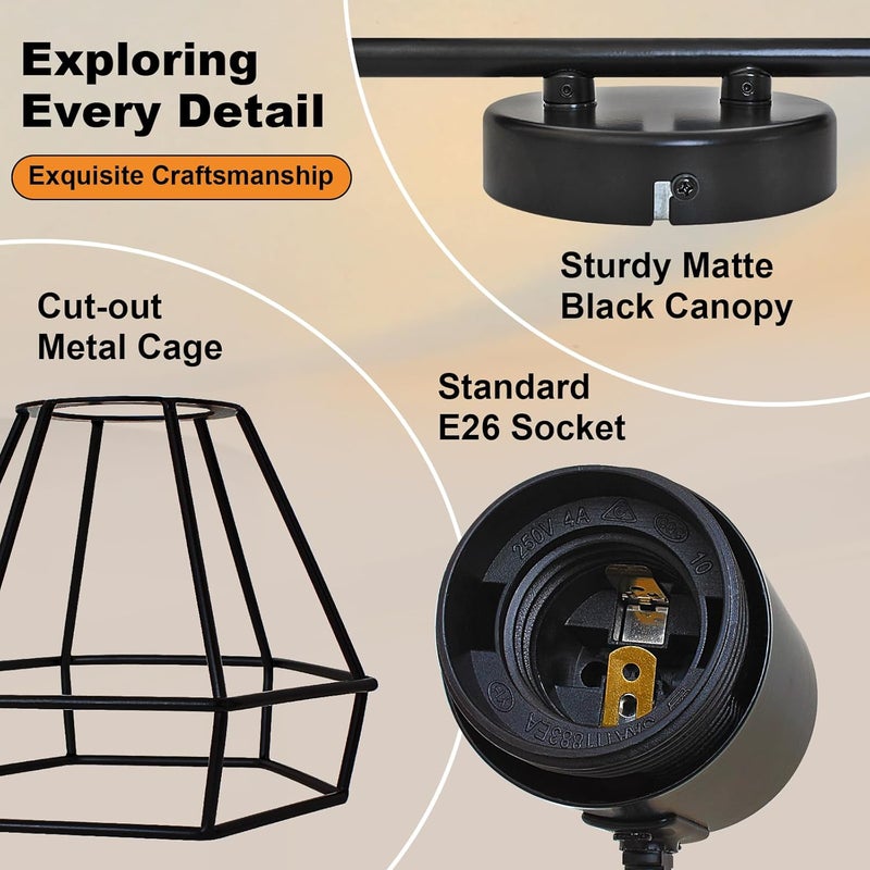 LTBLIGHT LED Track Lighting Kit, 2-Light Directional Ceiling Light Fixture, Black Metal Wire Cage Ceiling Spot Lighting Fitting for Kitchen, Bedroom, Art Wall, E26 Base, Bulbs Not Included - Image 3